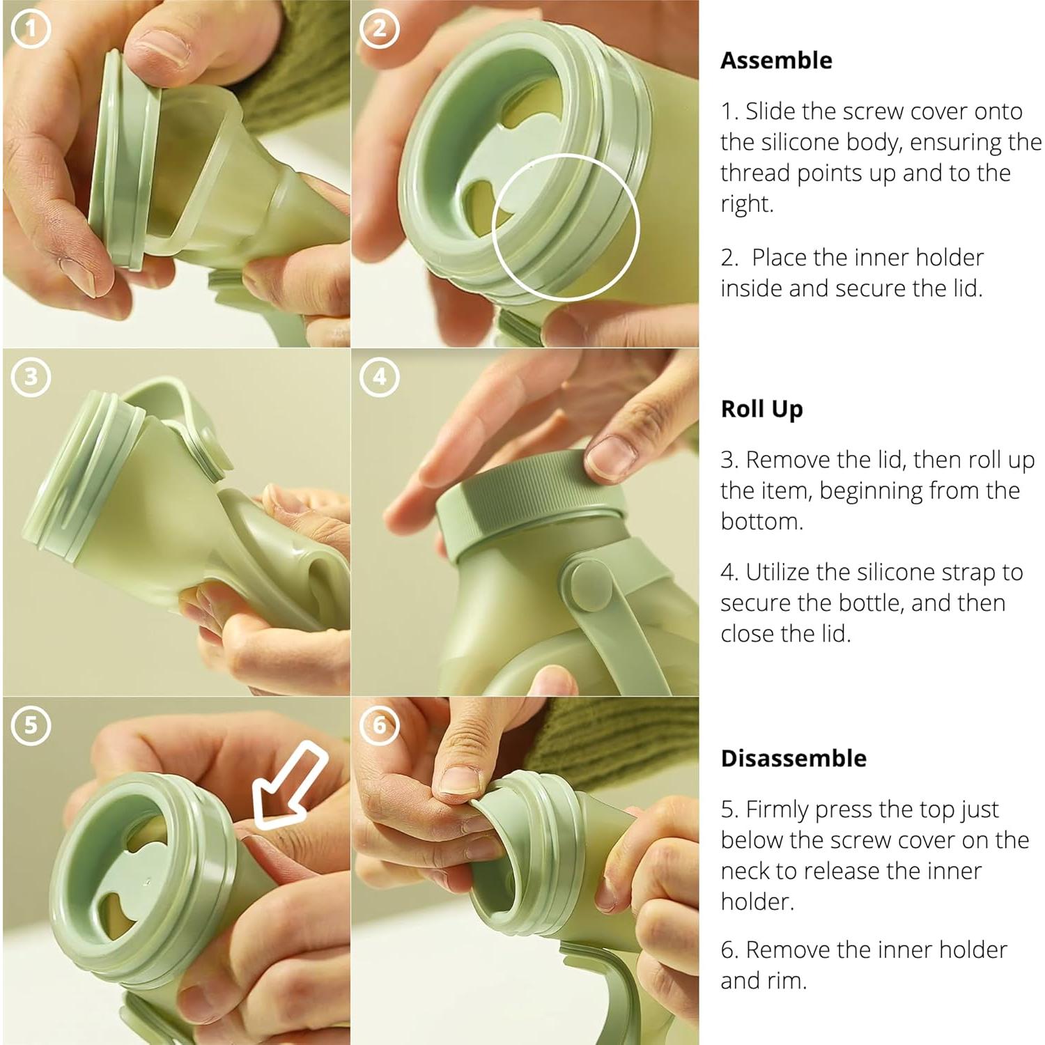 Botella de Agua Plegable BLUE GINKGO 492 ml - Ligera y A Prueba de Fugas