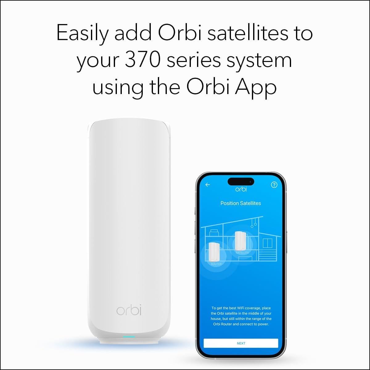 Satélite Adicional NETGEAR Orbi RBE370 WiFi 7 Doble Banda 185.8 m²