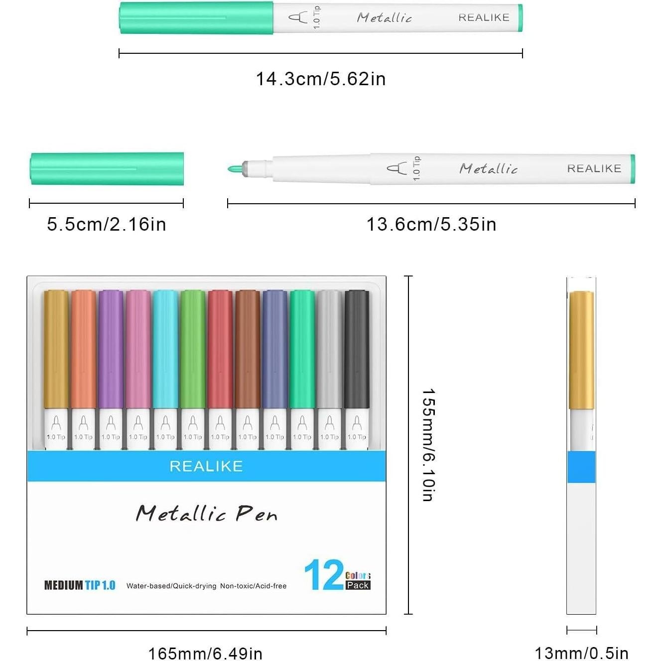 Set de 12 Bolígrafos Metálicos REALIKE para Cricut - Punta 1.0