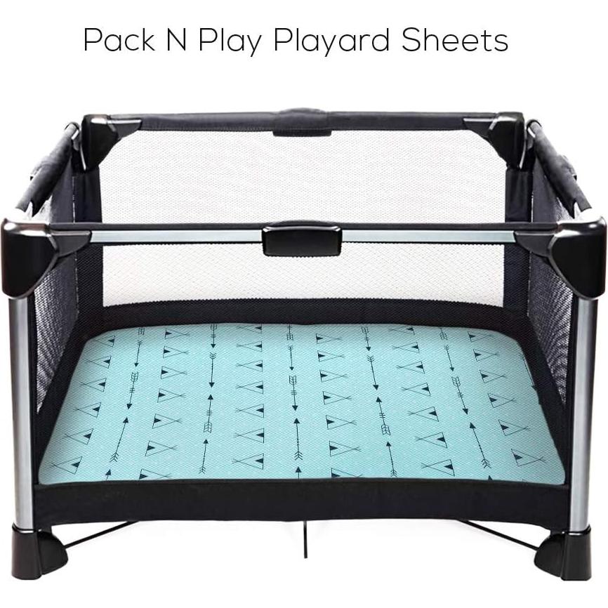 Pack n Play Sheets, BROLEX 2 Pack Mini Crib Sheets,Stretchy Portable Fitted Playard Sheet Set, Convertible Playard Mattress Cover,Ultra Soft Breathable Material,Arrow Owl