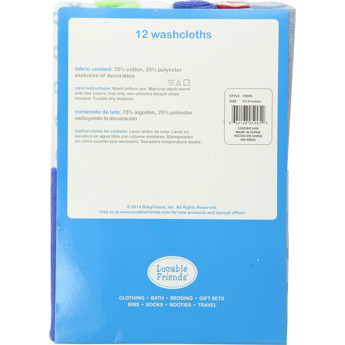 Toallitas de Algodón Luvable Friends 12-Pack Rayas Azules