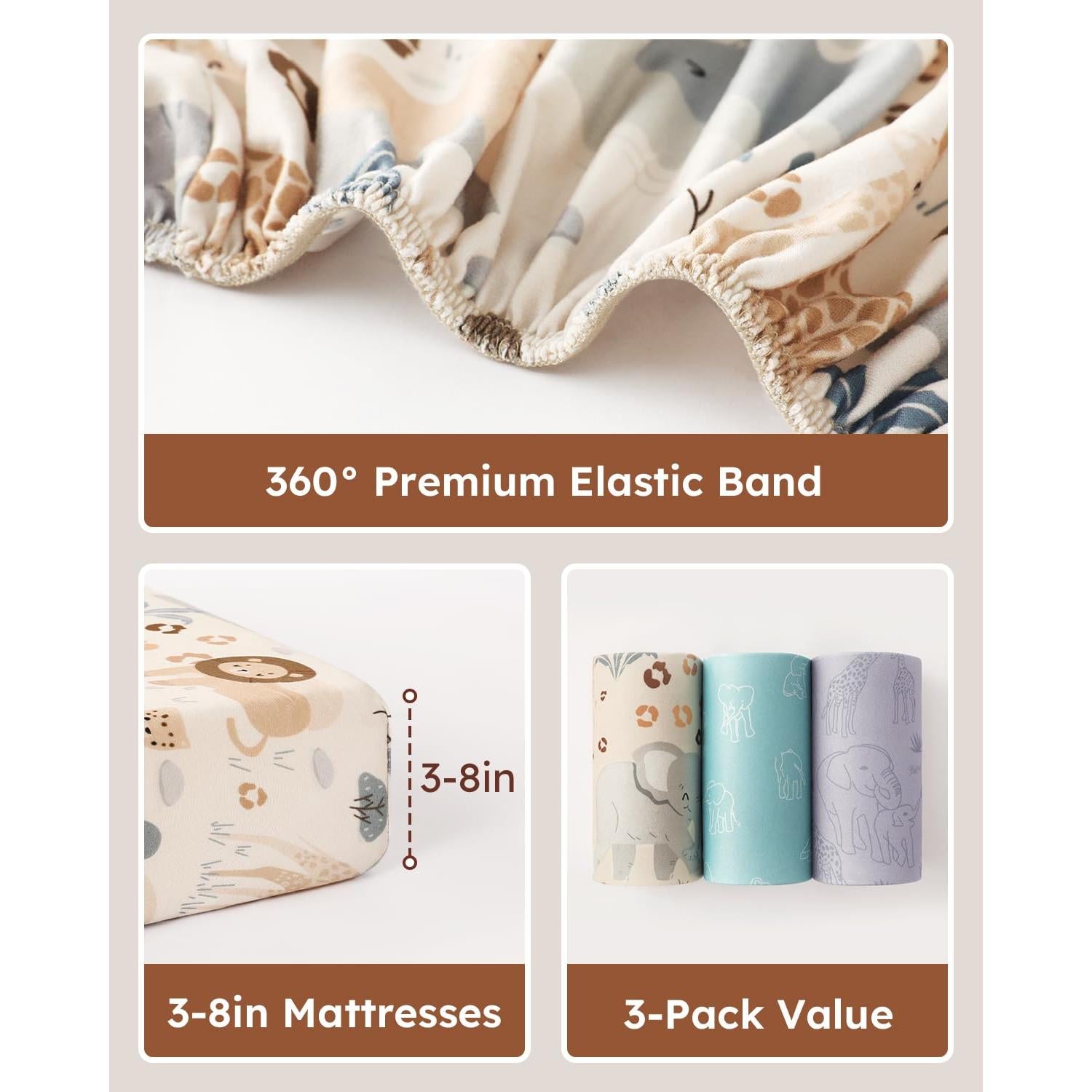 Juego de 3 Sábanas Ajustadas para Cuna Unnivoll Elefante 132x71cm