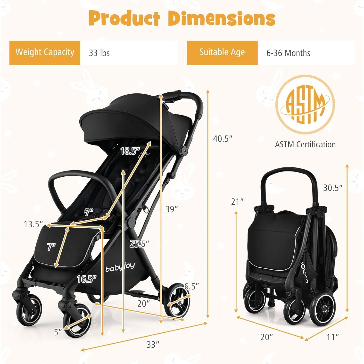 Carrito de Bebé Ligero BABY JOY BC10018 Plegable 6.8 kg
