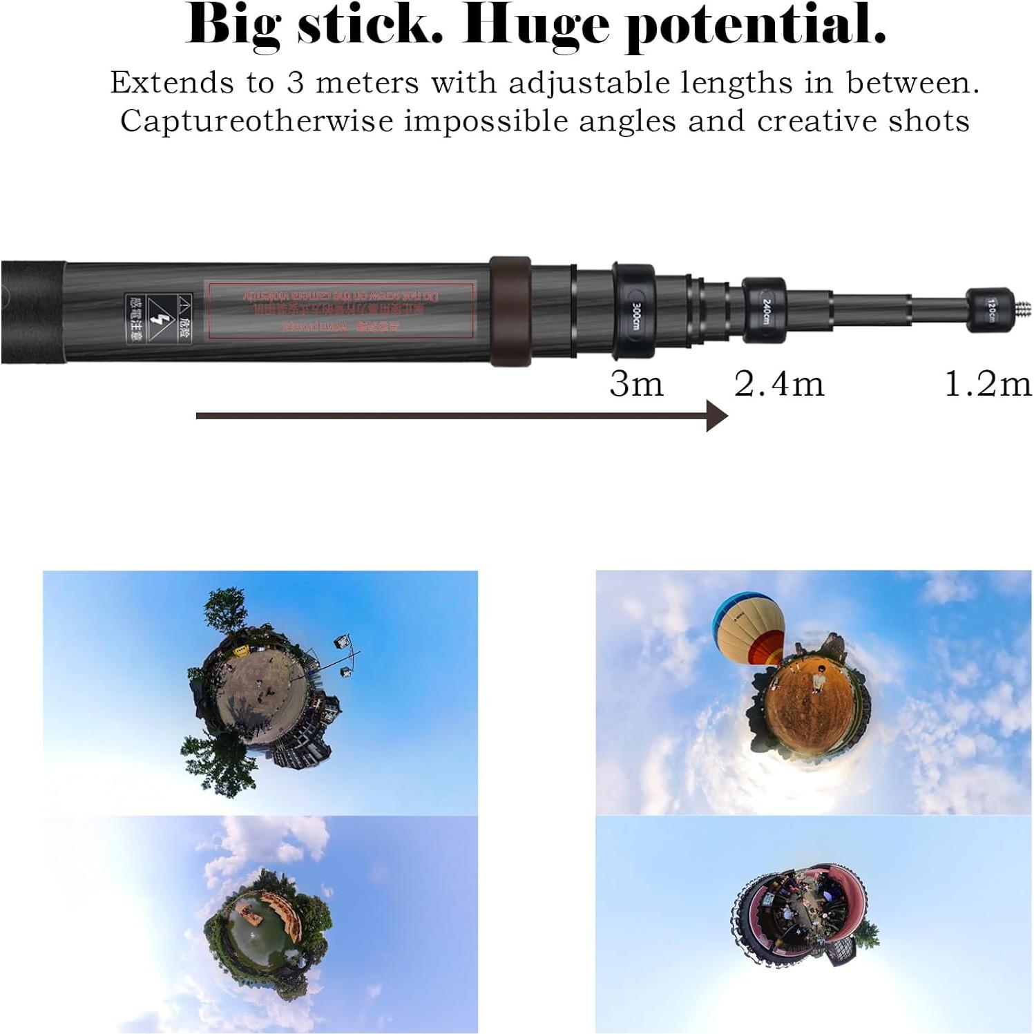 Palo de Selfie 3M Fibra de Carbono 3m para Insta360 X4 X3 X2