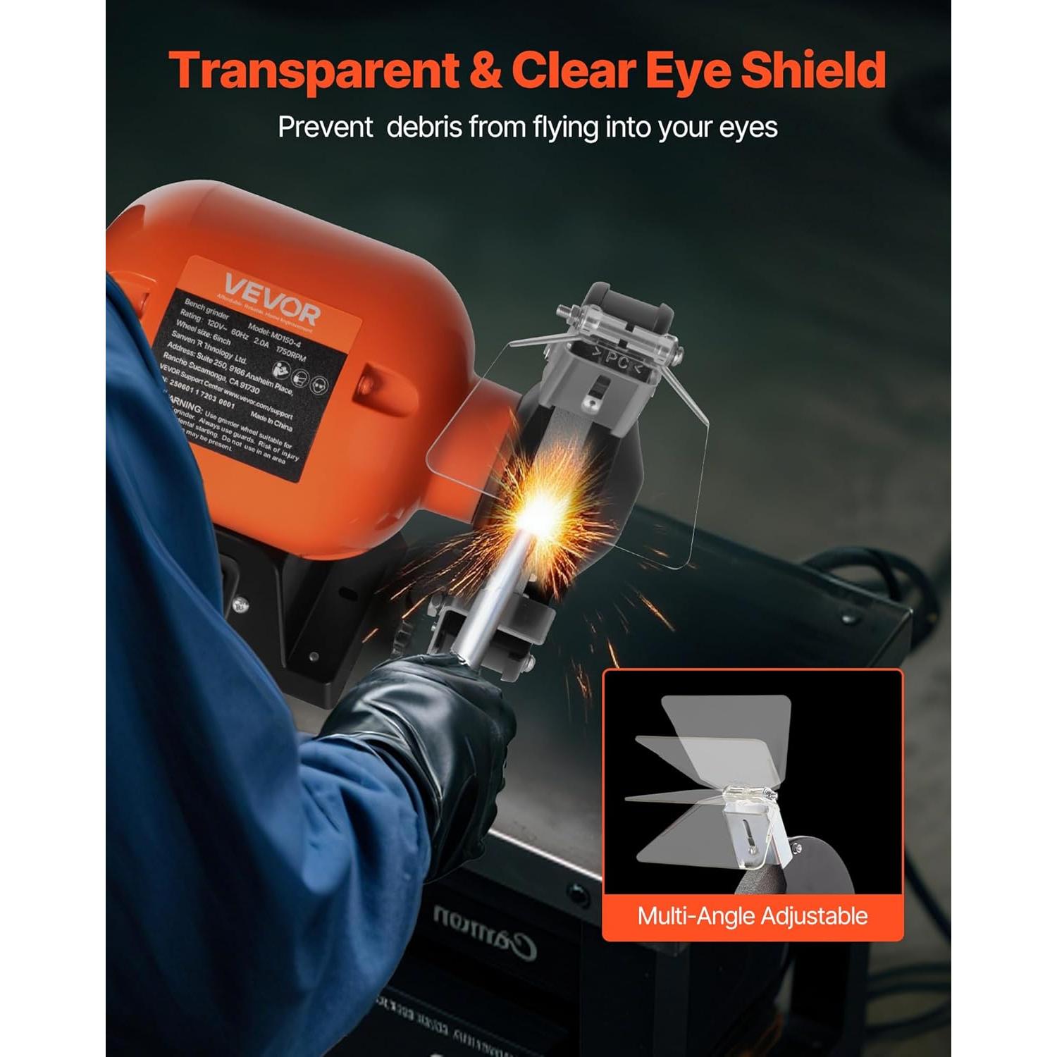 Esmeril de Banco VEVOR 6" 250W 1750RPM con Ruedas de 36/60 Granos