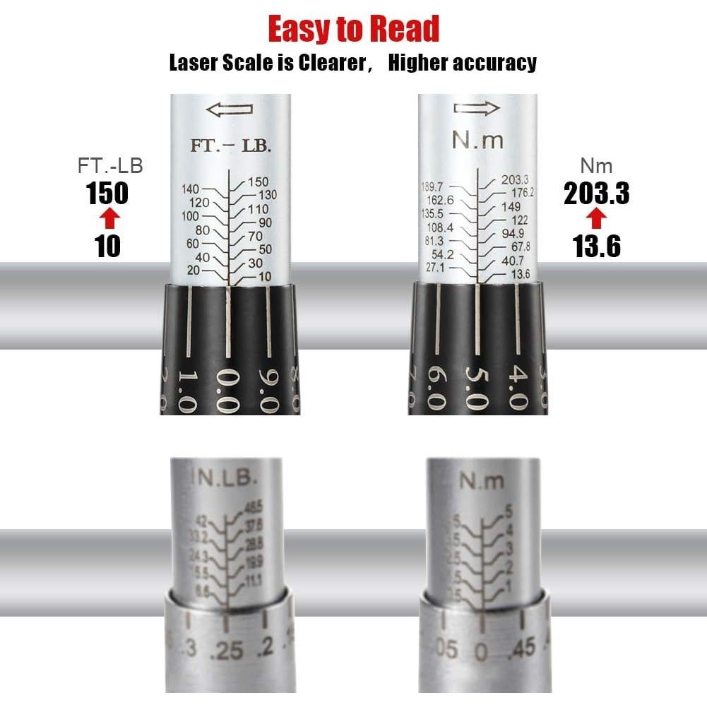 Llave de Torque de Click ARUCMIN 1/2" 10-150 lb-pie 13.6-203.3 Nm