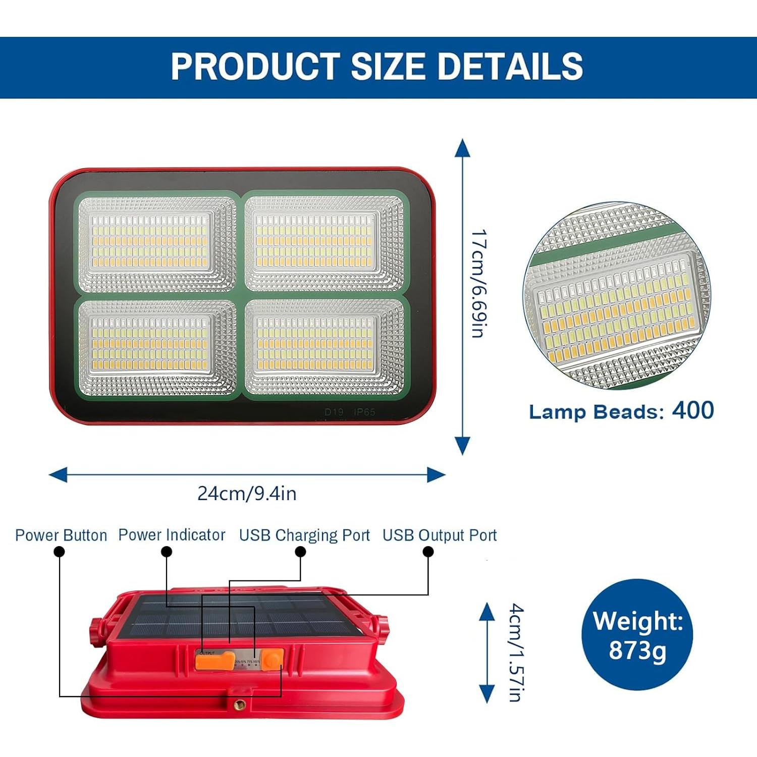 Luz de Trabajo Solar GZGLUZ D19 200W 15000LM IP69 Recargable