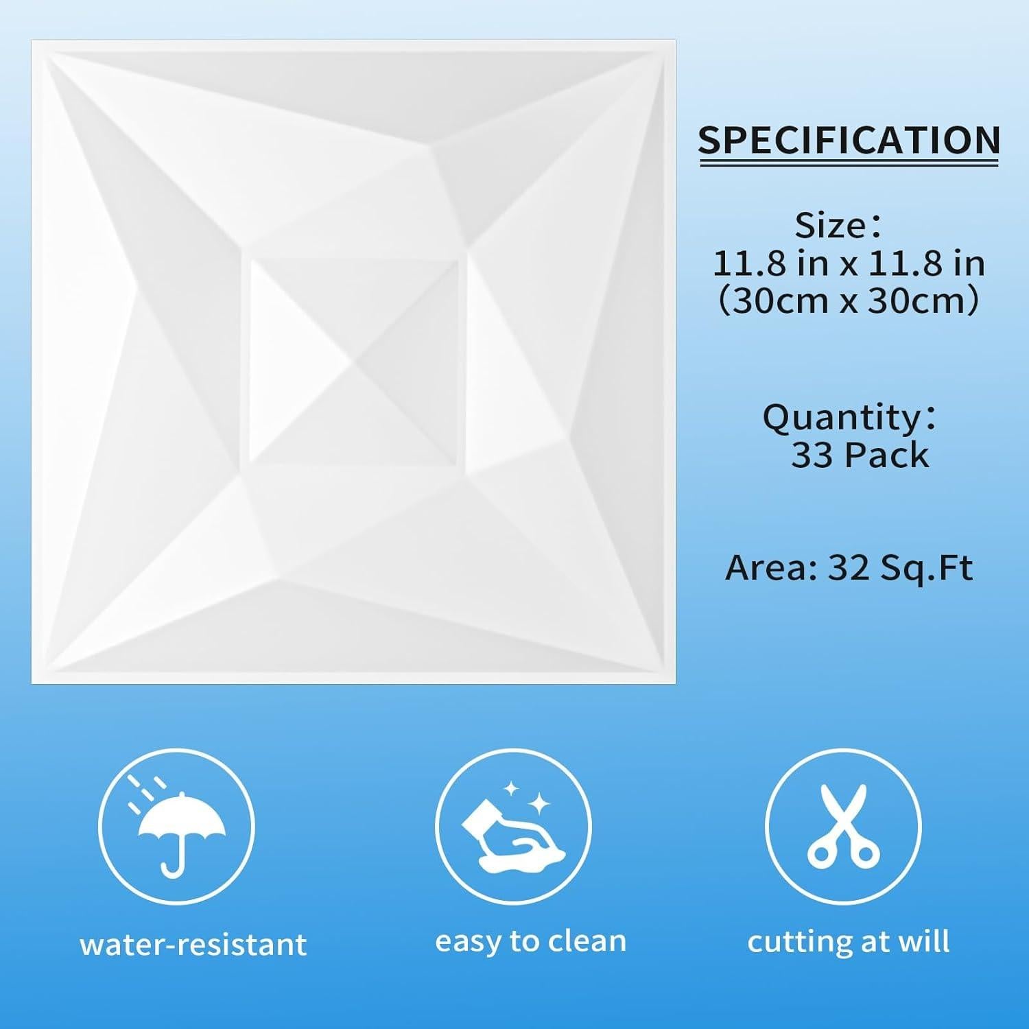 Paneles de Pared 3D Greymond PVC Blanco 33 Piezas 30x30 cm