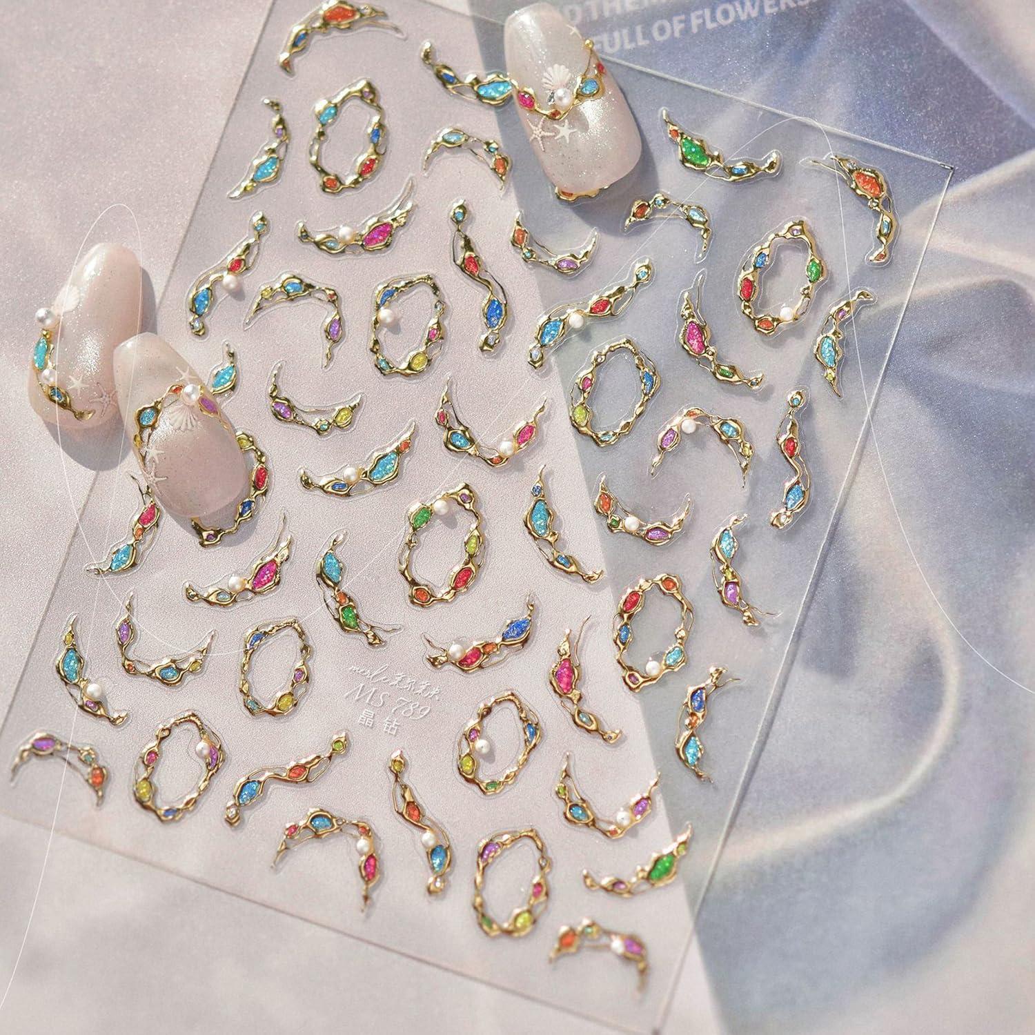 Calcomanías de Uñas Doradas 5D NZRAESTRS - 1 Hoja Autoadhesiva