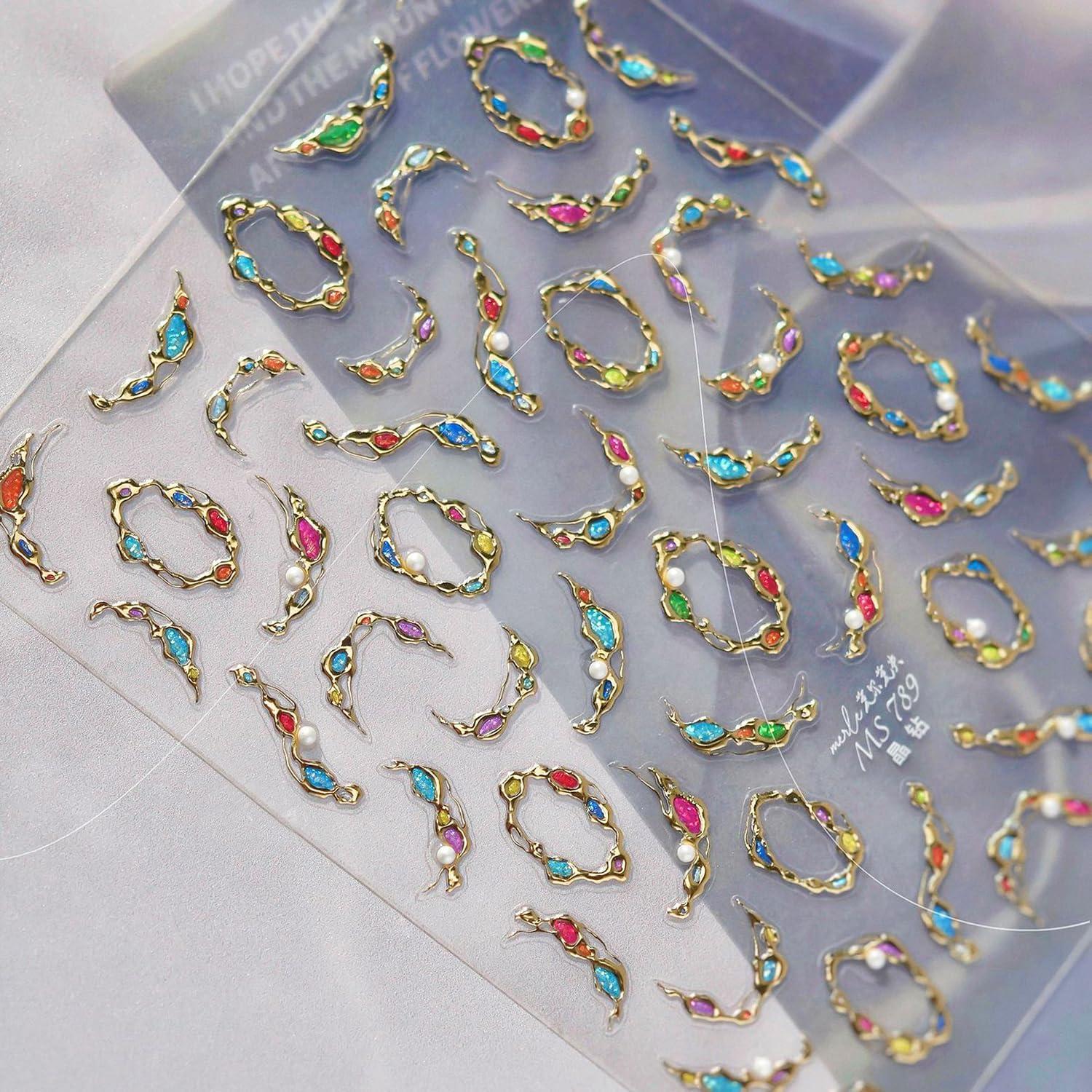 Calcomanías de Uñas Doradas 5D NZRAESTRS - 1 Hoja Autoadhesiva