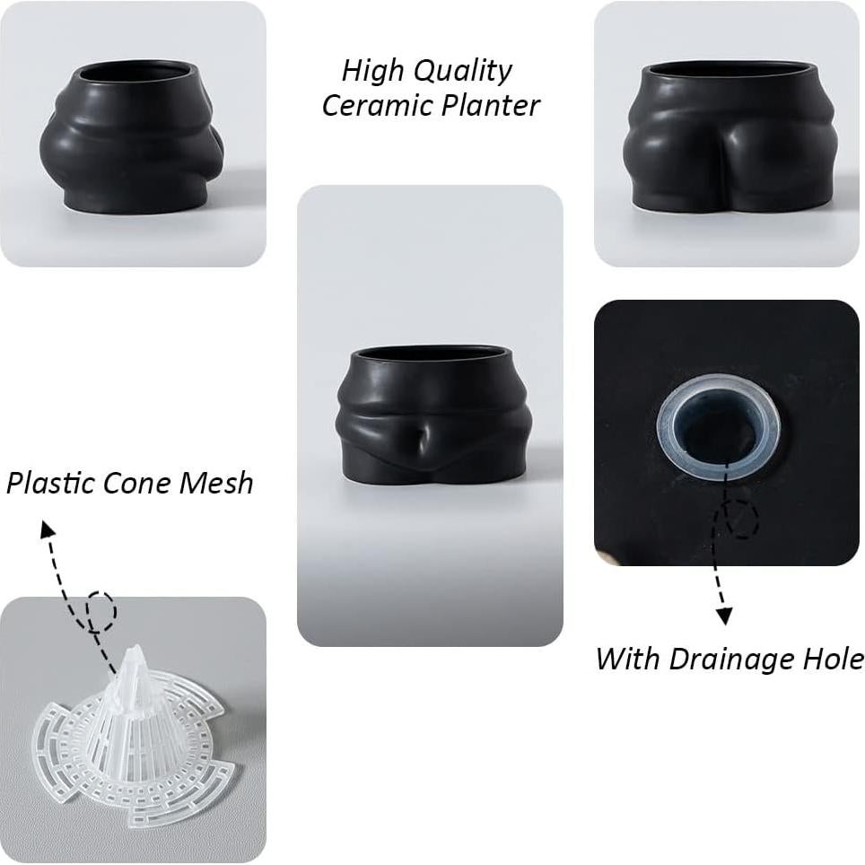 Maceta de Cerámica Misijuer Forma de Cuerpo Negra 10.16cm