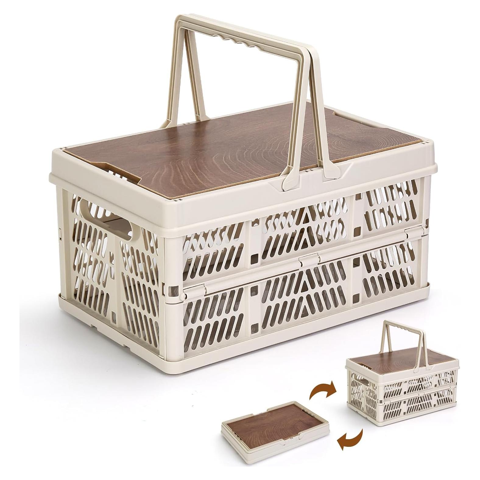 Yummy Sam Bin de Almacenamiento Plegable 18L con Tapa de Madera