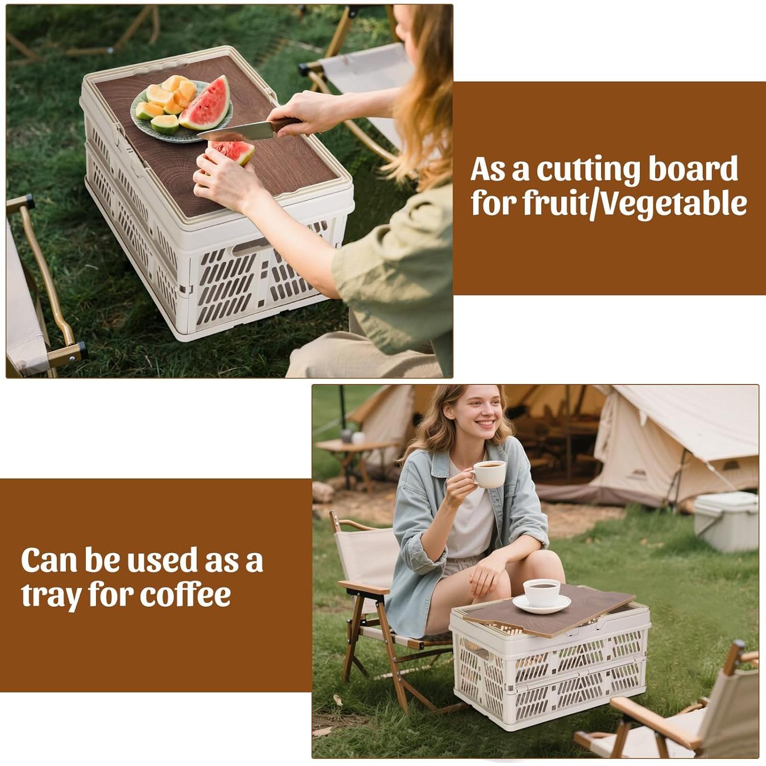 Yummy Sam Bin de Almacenamiento Plegable 18L con Tapa de Madera