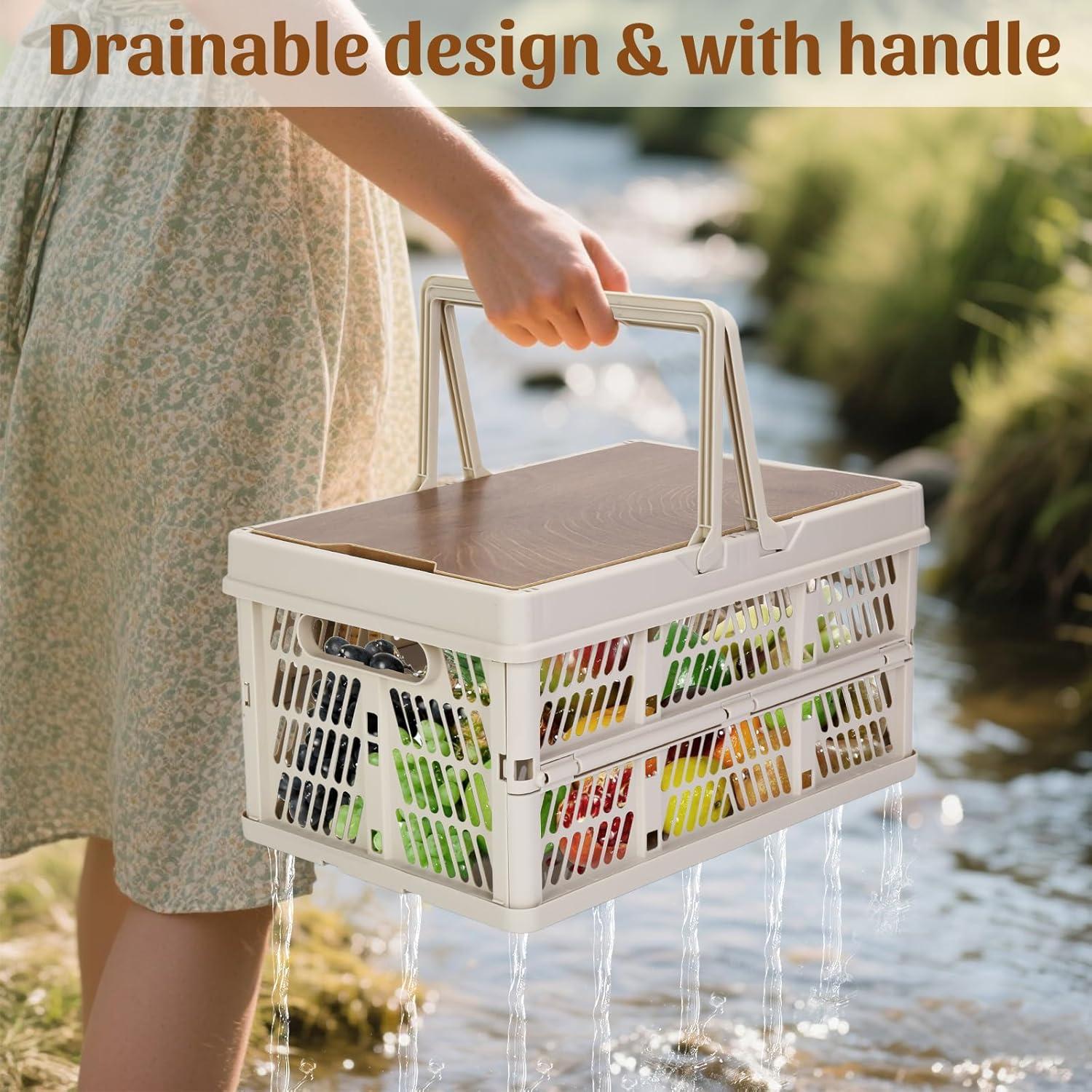 Yummy Sam Bin de Almacenamiento Plegable 18L con Tapa de Madera