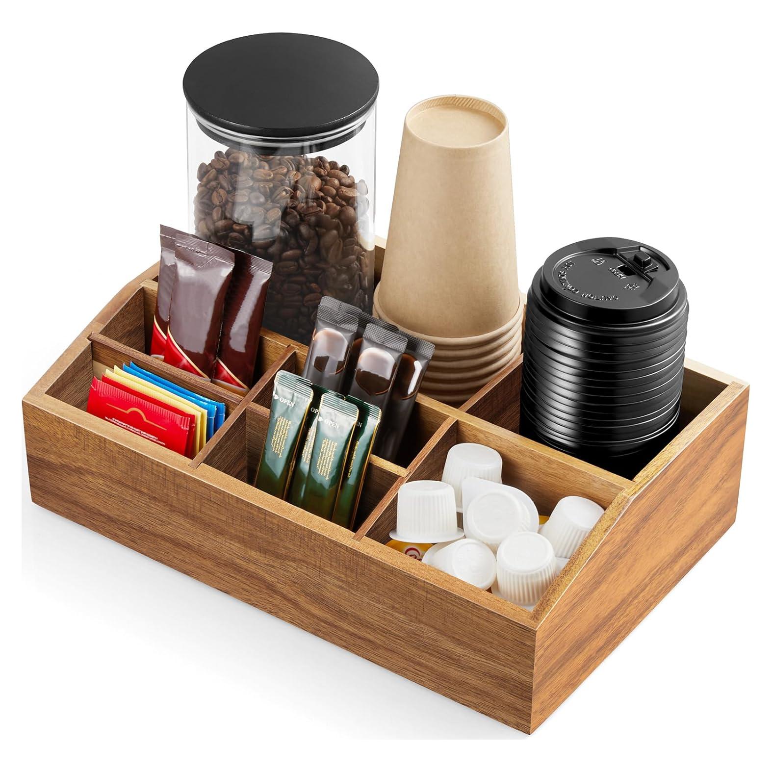 Organizador de Café ALELION de Madera de Acacia - 7 Compartimentos