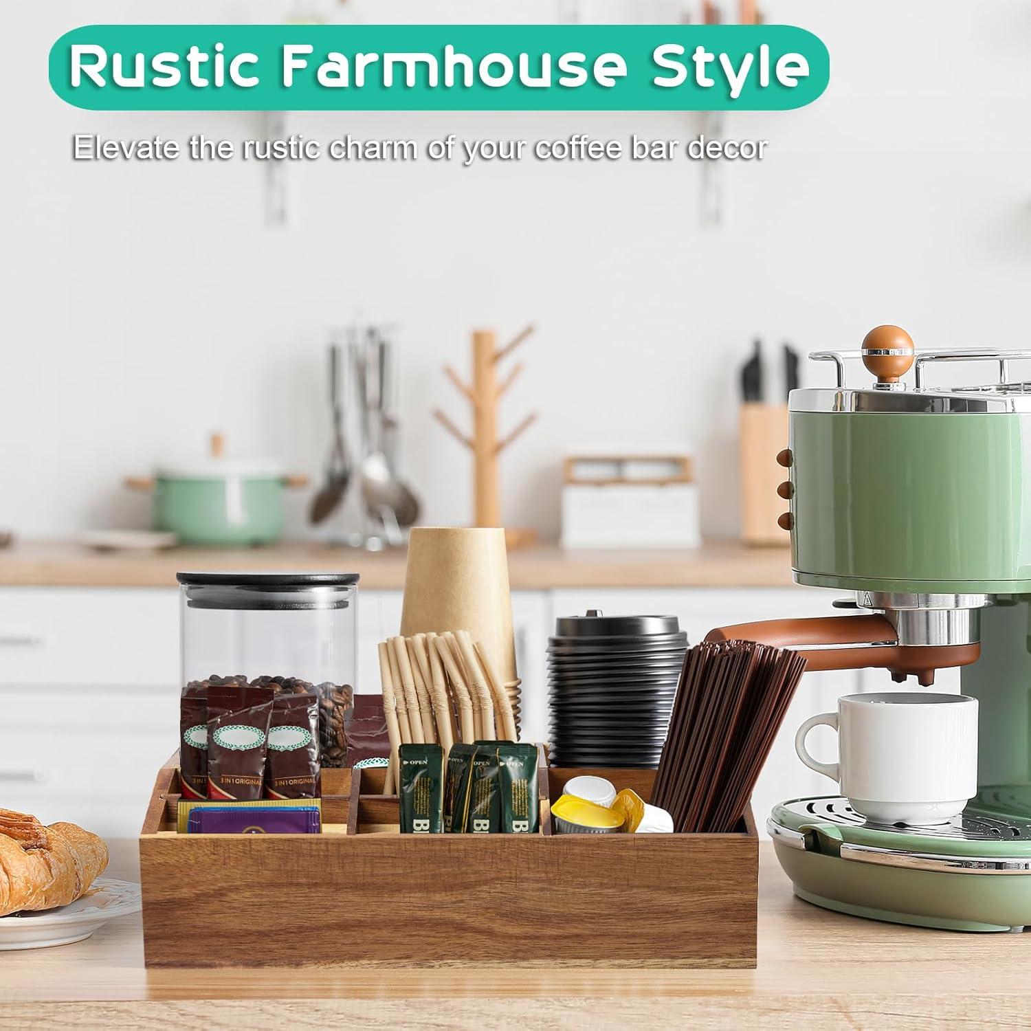 Organizador de Café ALELION de Madera de Acacia - 7 Compartimentos