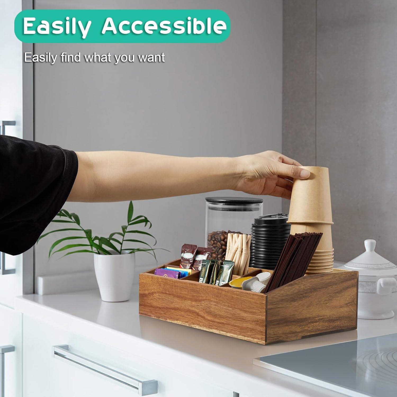 Organizador de Café ALELION de Madera de Acacia - 7 Compartimentos