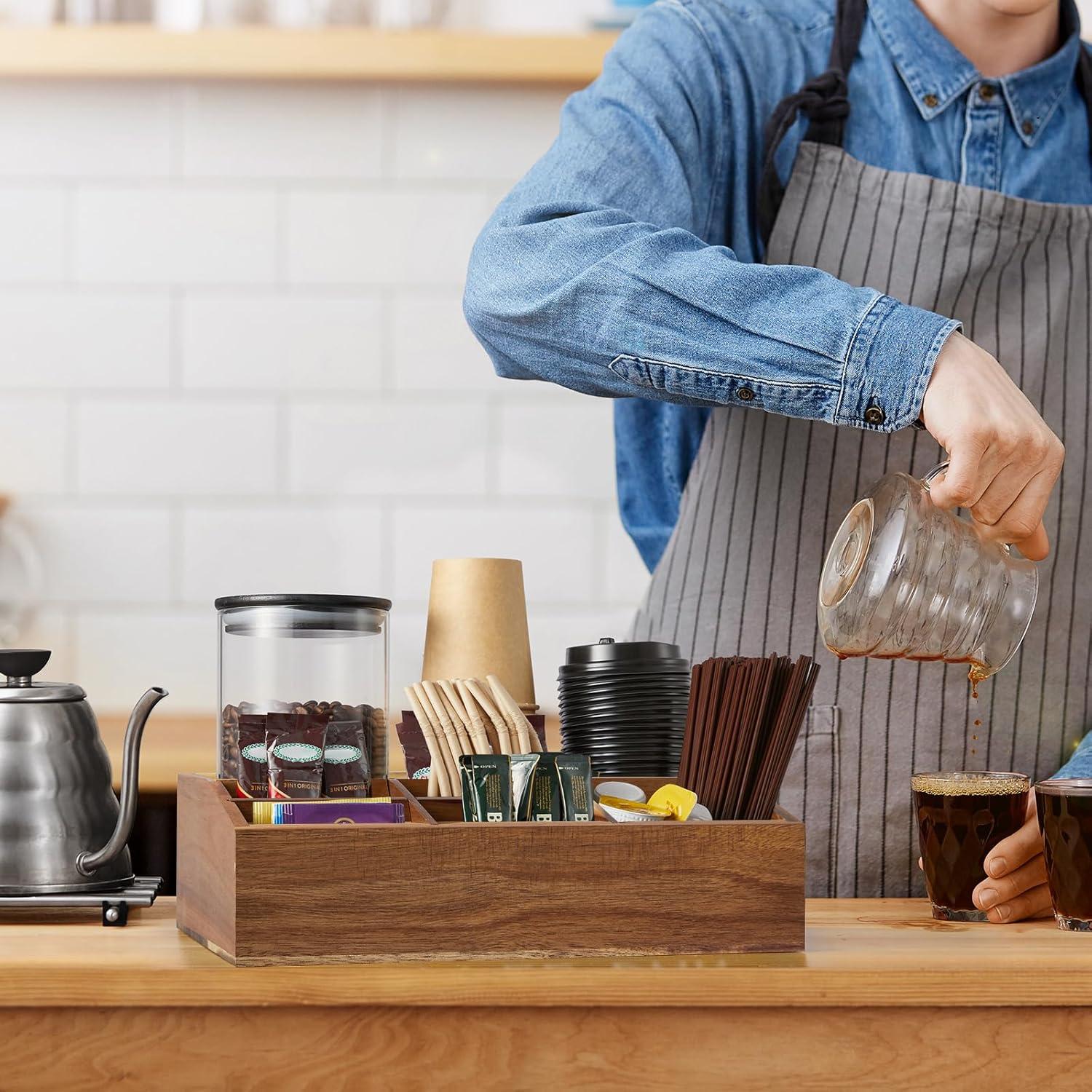 Organizador de Café ALELION de Madera de Acacia - 7 Compartimentos