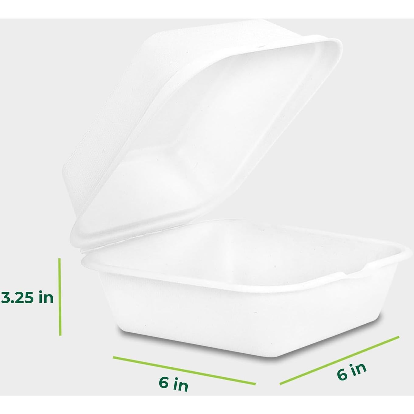 Contenedores de Comida Clamshell Freshware 6x6" 50 Pack Compostables