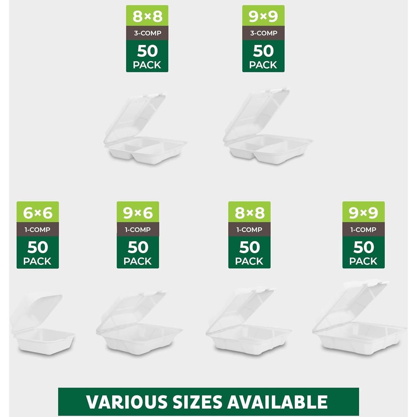 Contenedores de Comida Clamshell Freshware 6x6" 50 Pack Compostables