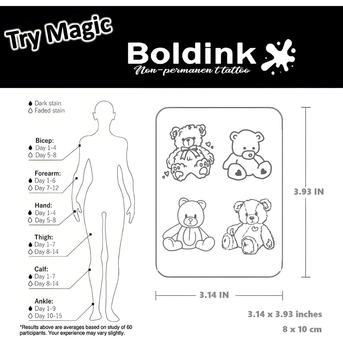 Tatuajes Semipermanentes Boldink Muñeco de Oso 7-14 Días