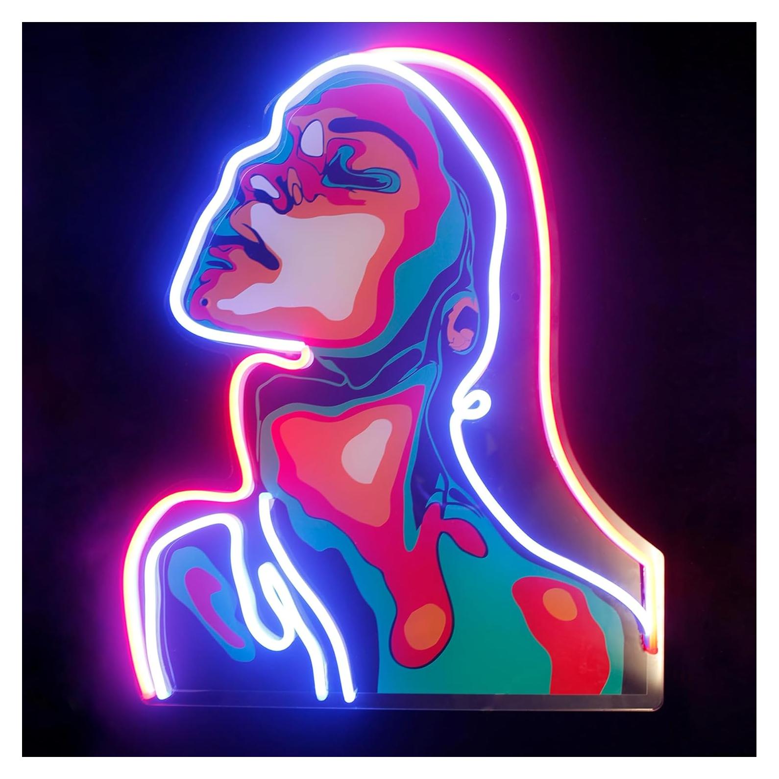 Luz de neón chica con cara hacia arriba Shunyingwanda 41x33cm