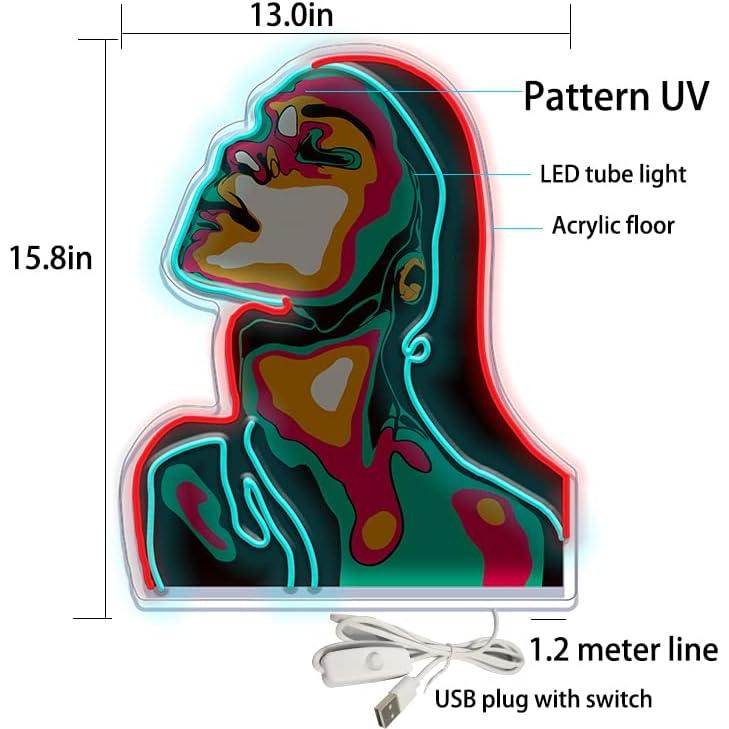 Luz de neón chica con cara hacia arriba Shunyingwanda 41x33cm