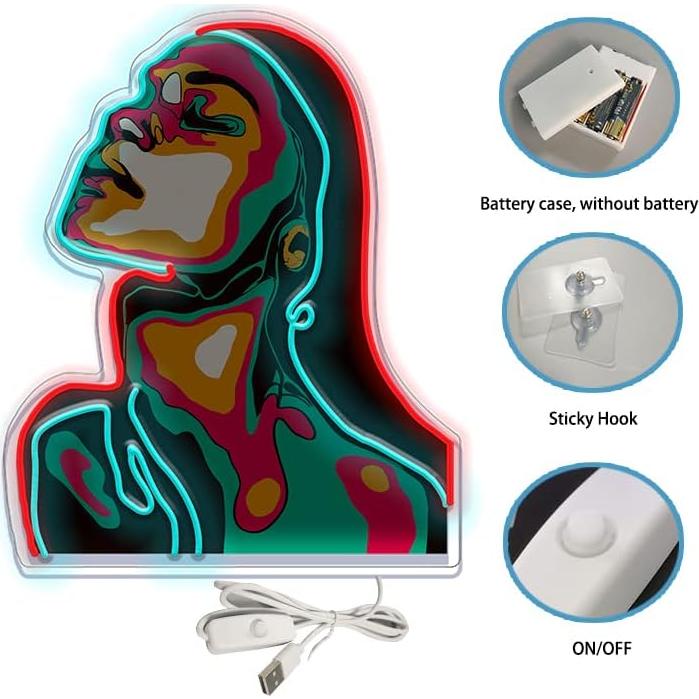 Luz de neón chica con cara hacia arriba Shunyingwanda 41x33cm