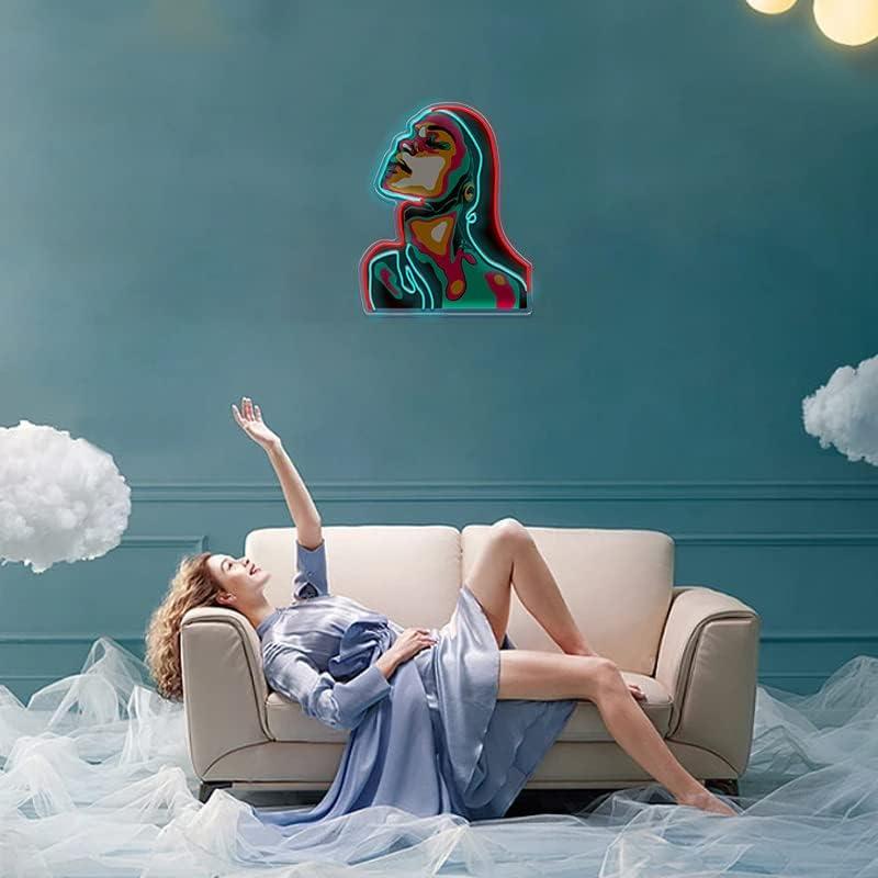 Luz de neón chica con cara hacia arriba Shunyingwanda 41x33cm