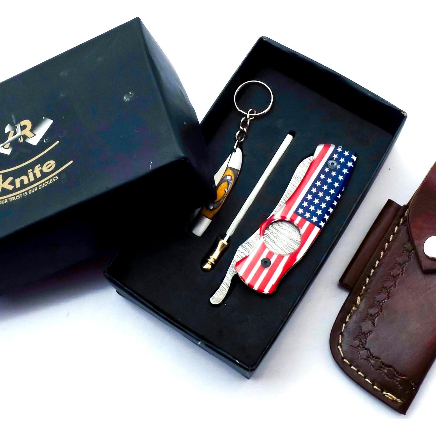 Cortador de Puros AR Knife de Acero Damasco Hecho a Mano