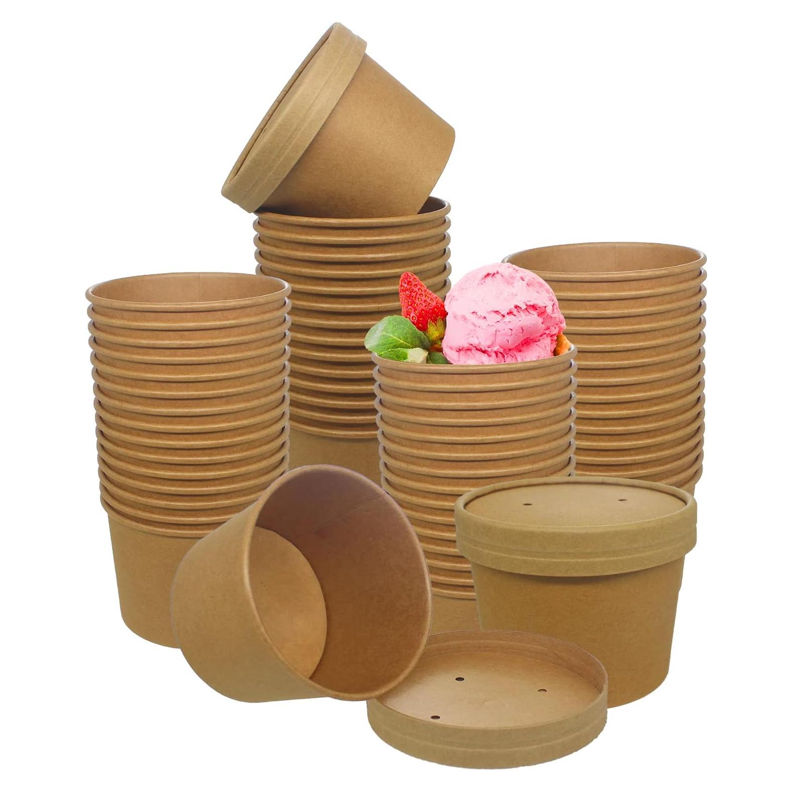 Tazas de papel Kraft 355 ml Belinlen con tapas - 50 unidades