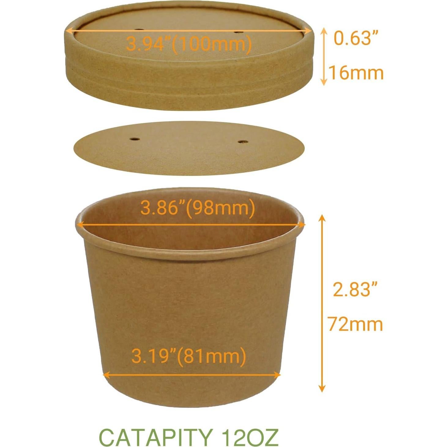 Tazas de papel Kraft 355 ml Belinlen con tapas - 50 unidades