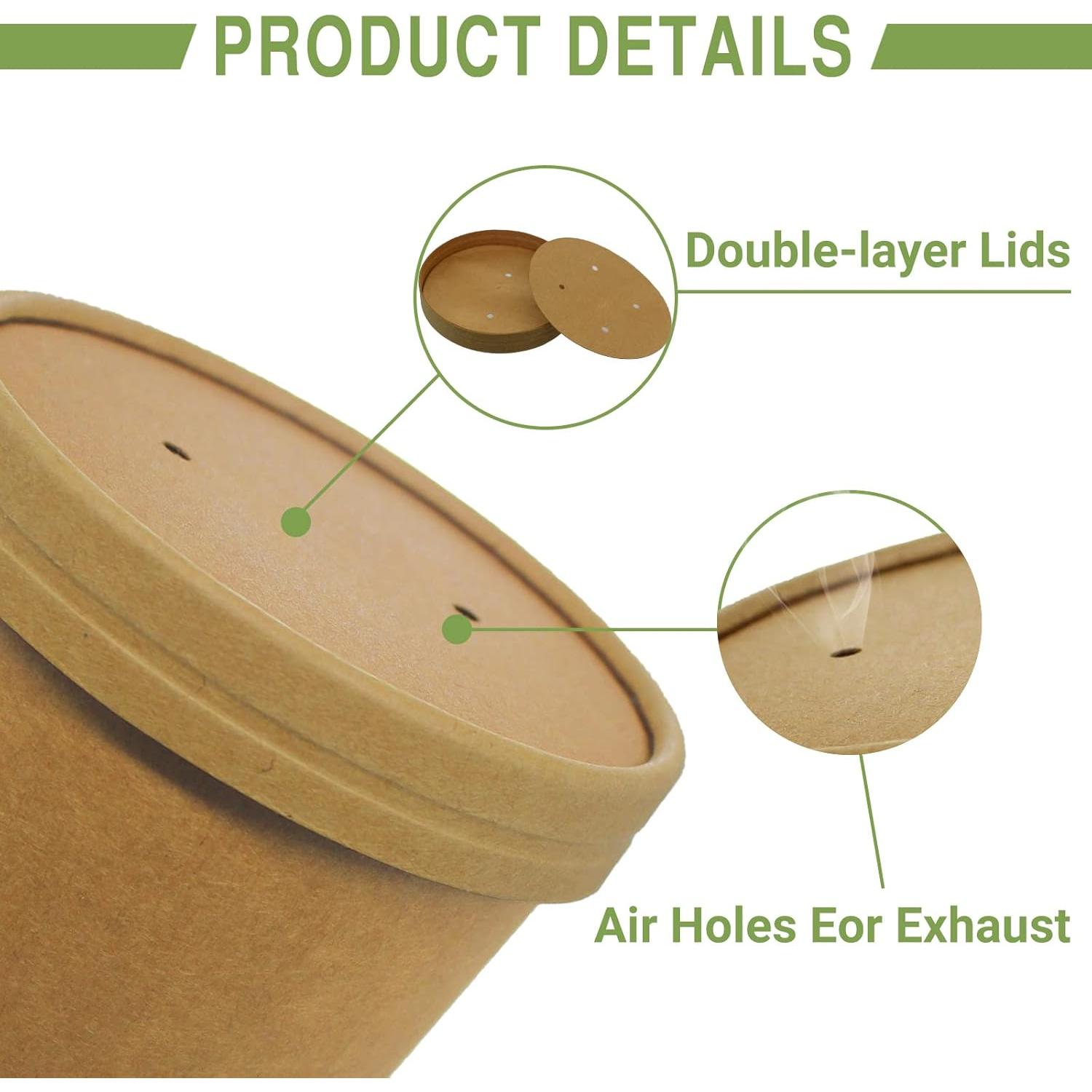 Tazas de papel Kraft 355 ml Belinlen con tapas - 50 unidades