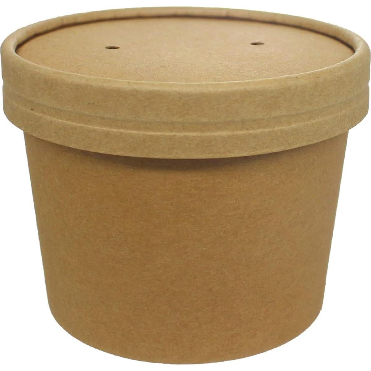 Tazas de papel Kraft 355 ml Belinlen con tapas - 50 unidades