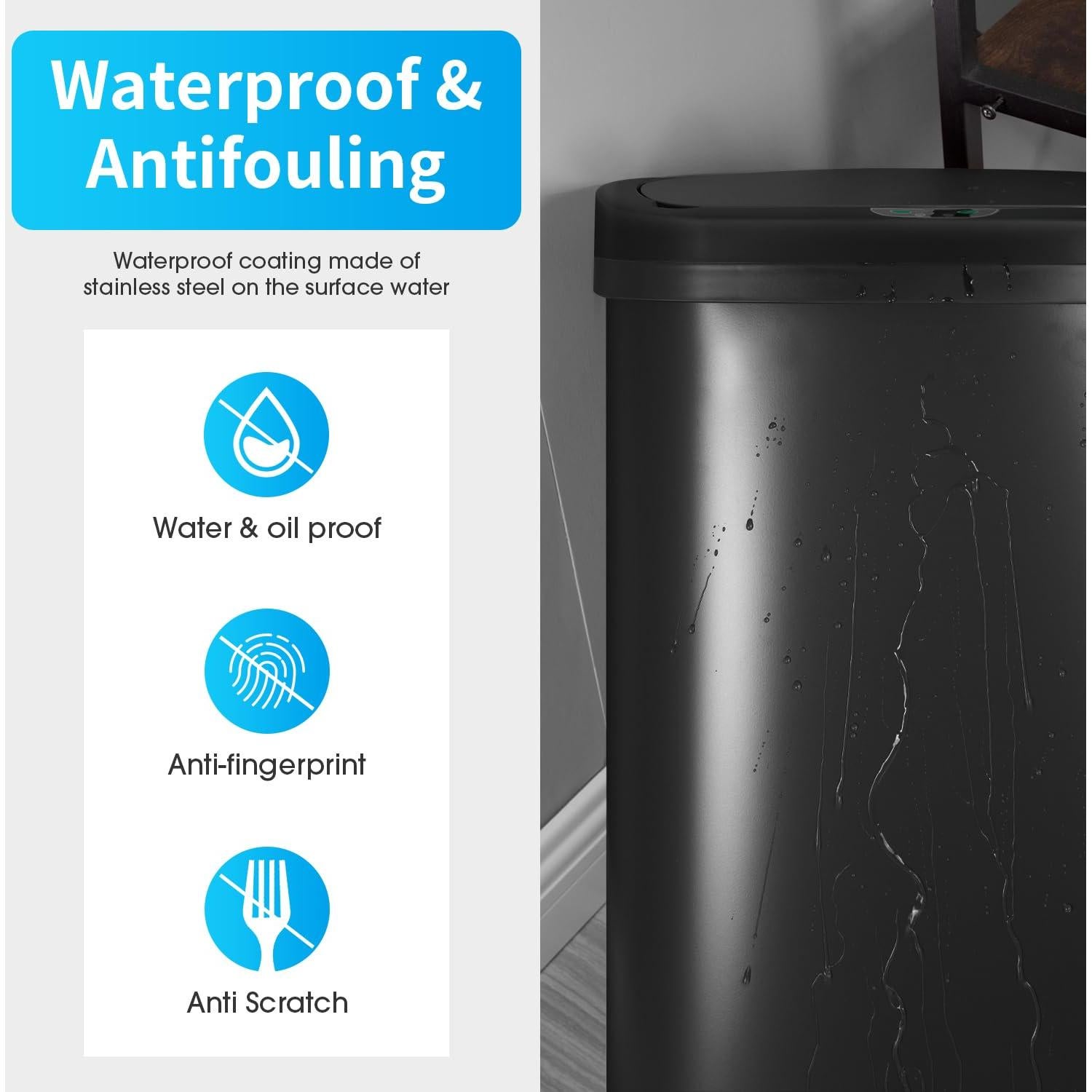 Basurero Sin Contacto MejorOficina 49L Negro Rectangular