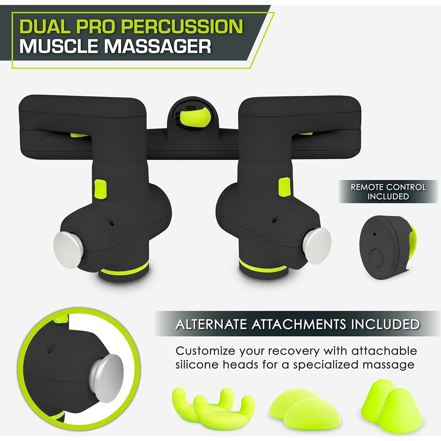 Pistola Masajeadora ProsourceFit Dual Pro, 6 Accesorios, Alivio Tejido Profundo, 4 Velocidades, Silenciosa, Negra