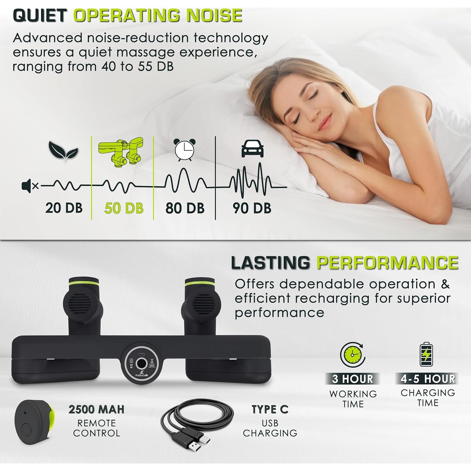 Pistola Masajeadora ProsourceFit Dual Pro, 6 Accesorios, Alivio Tejido Profundo, 4 Velocidades, Silenciosa, Negra