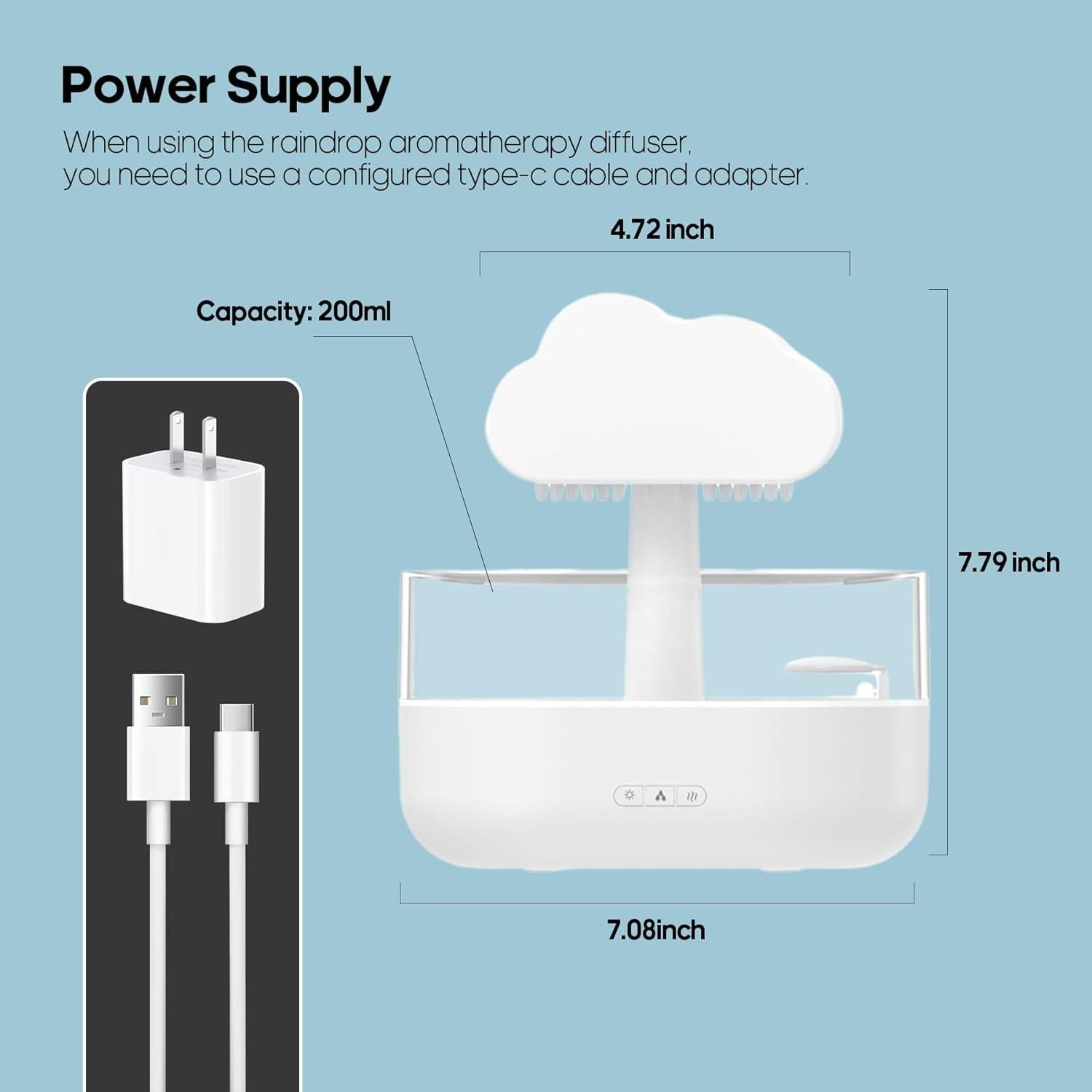 Humidificador de Nubes de Lluvia Rican 200ml Luz Nocturna
