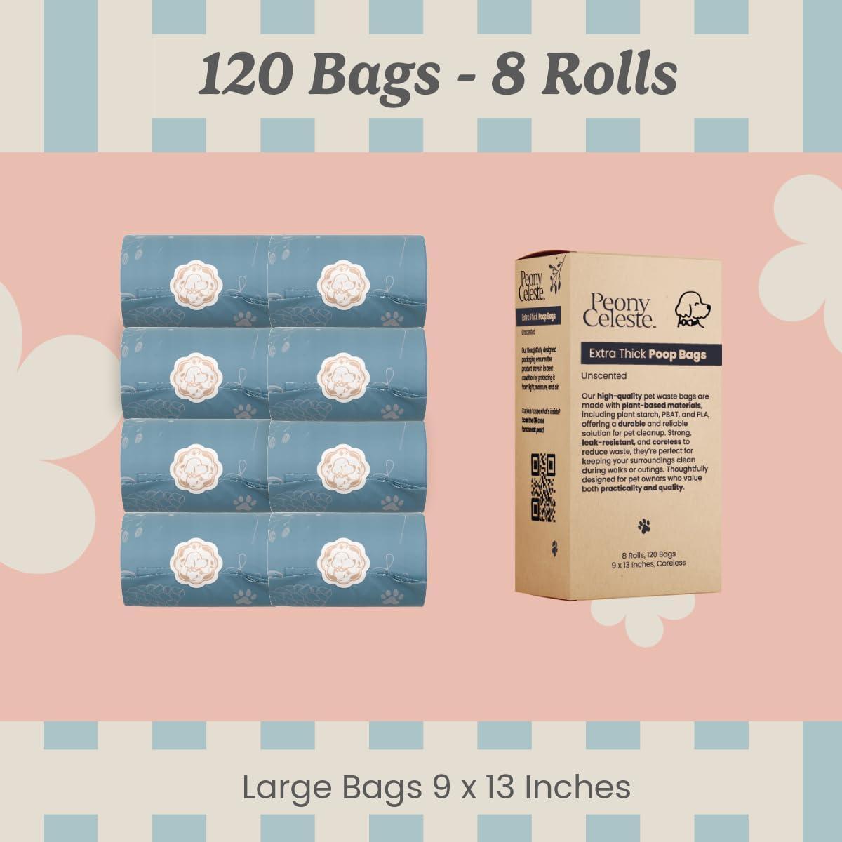 Bolsas de Excremento Peony Celeste 120 Unidades 22.86x33.02 cm