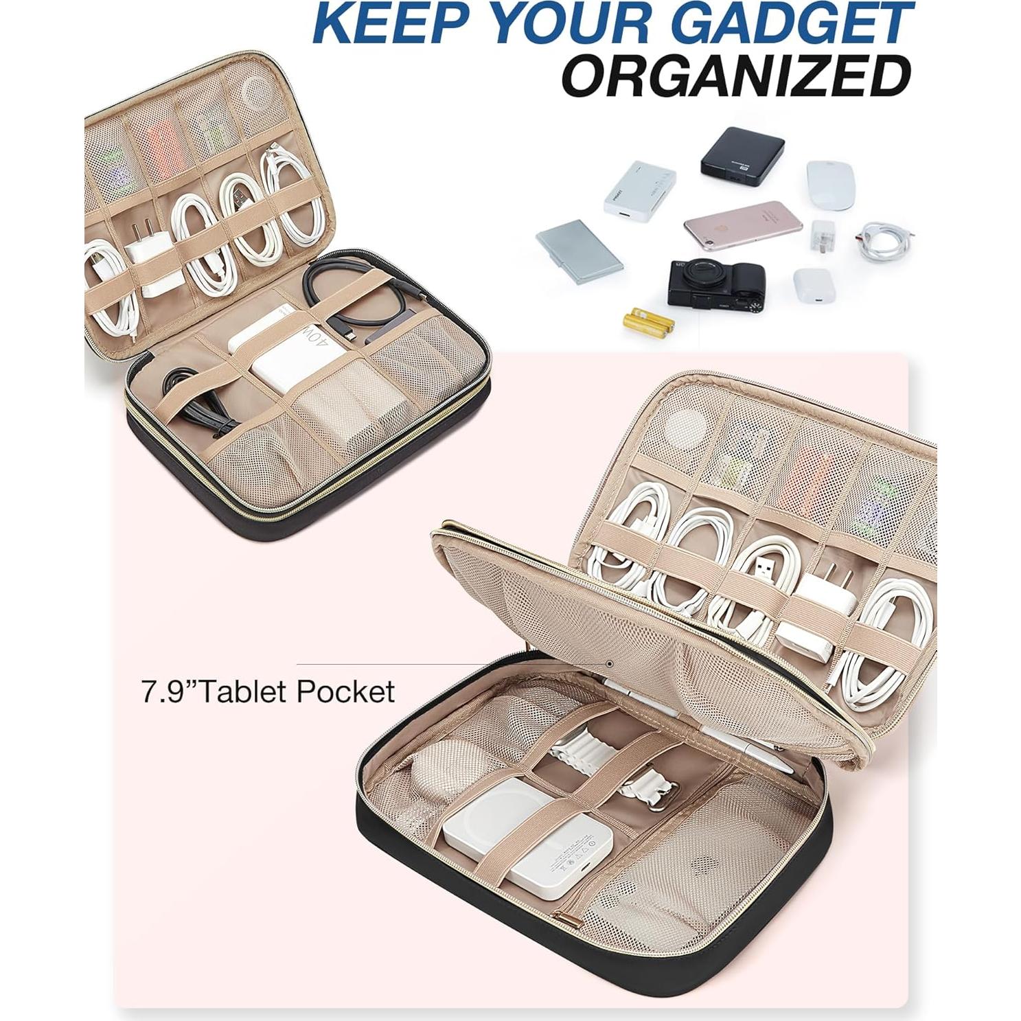 Estuche Organizador Electrónico BAGSMART Doble Capa Negro 27x19cm