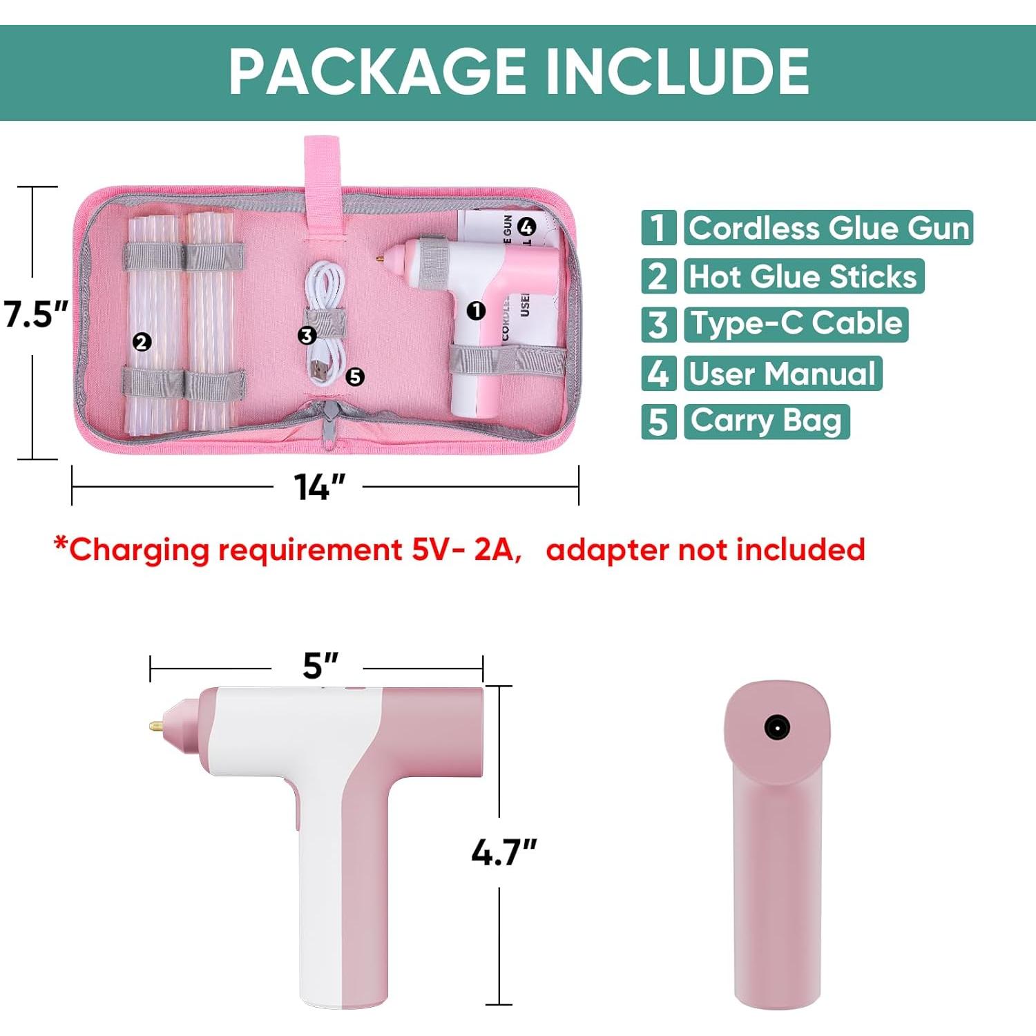 Pistola de Pegamento Caliente Inalámbrica ROMECH 3000mAh Rosa