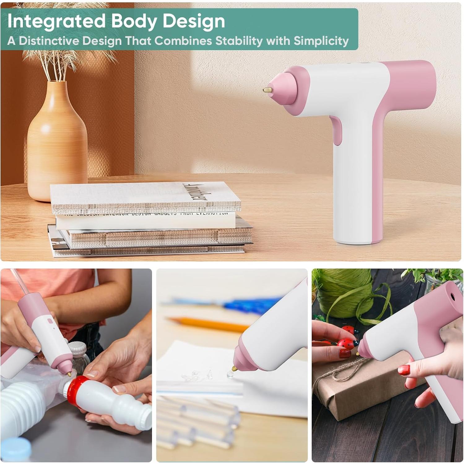 Pistola de Pegamento Caliente Inalámbrica ROMECH 3000mAh Rosa