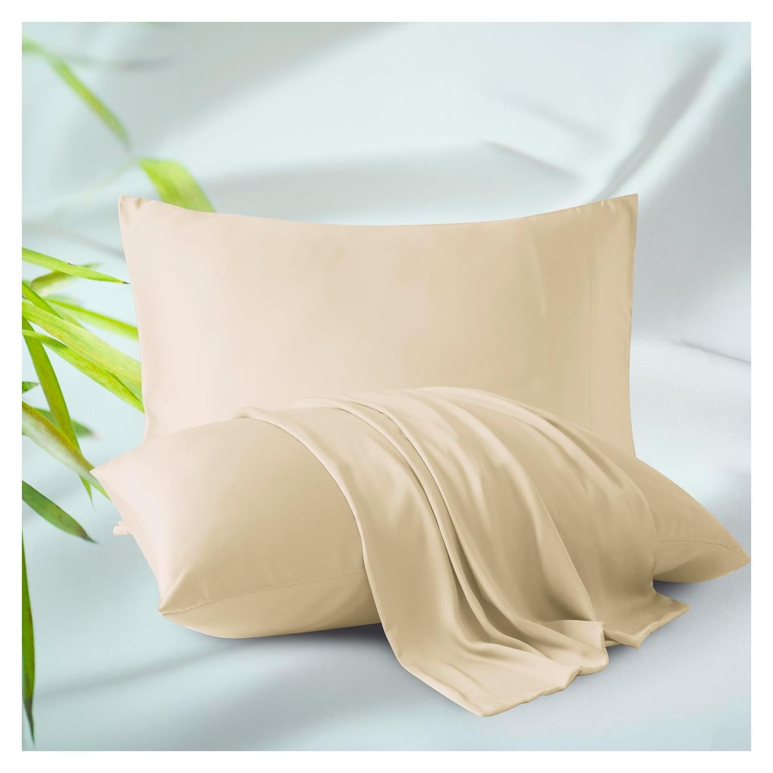 Juego de 2 Fundas de Almohada Viscosa Bambú 400 Hilos Beige