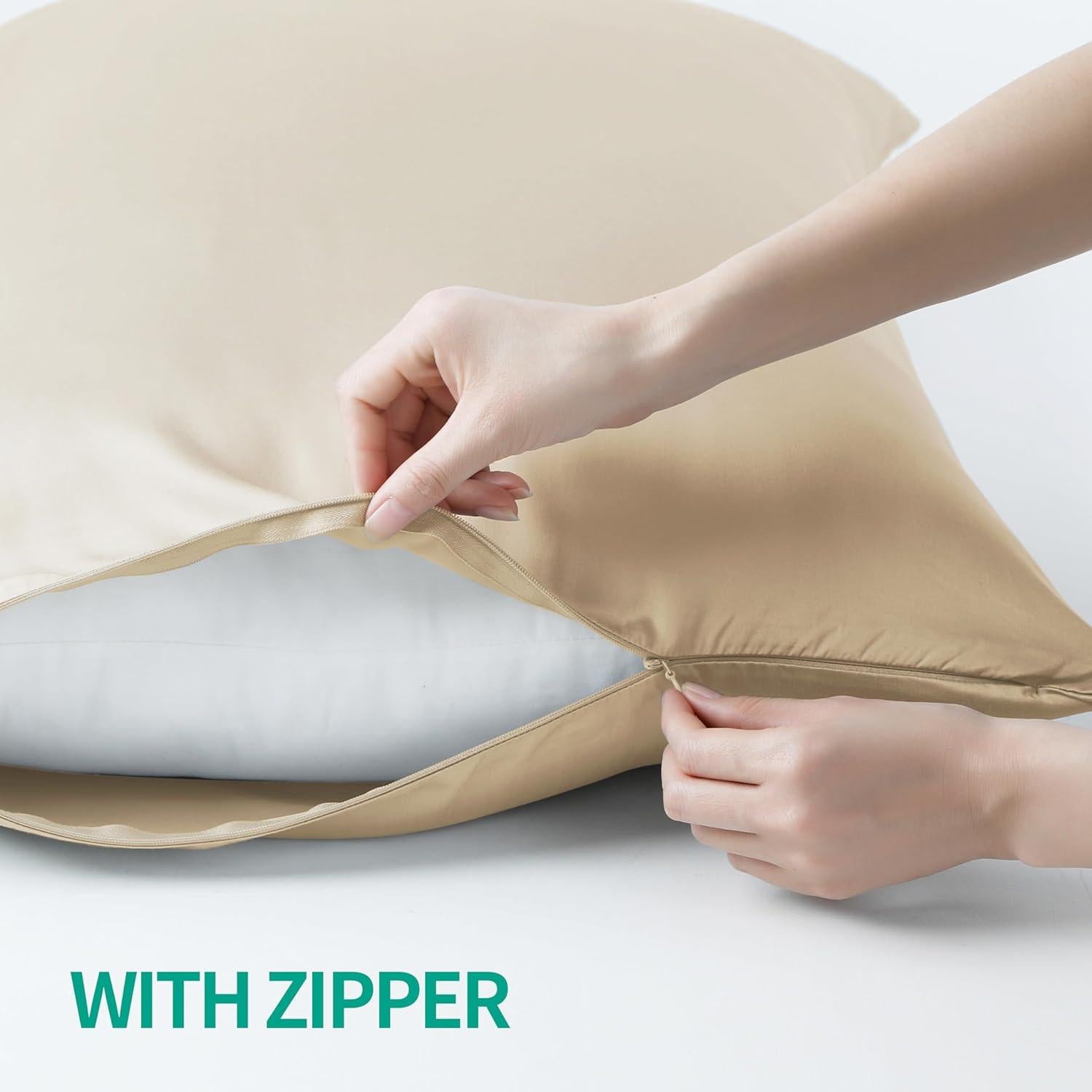 Juego de 2 Fundas de Almohada Viscosa Bambú 400 Hilos Beige