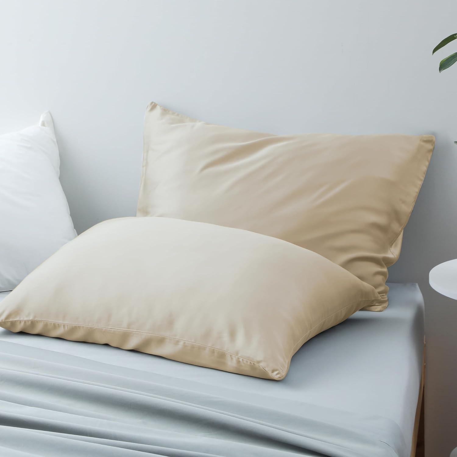 Juego de 2 Fundas de Almohada Viscosa Bambú 400 Hilos Beige