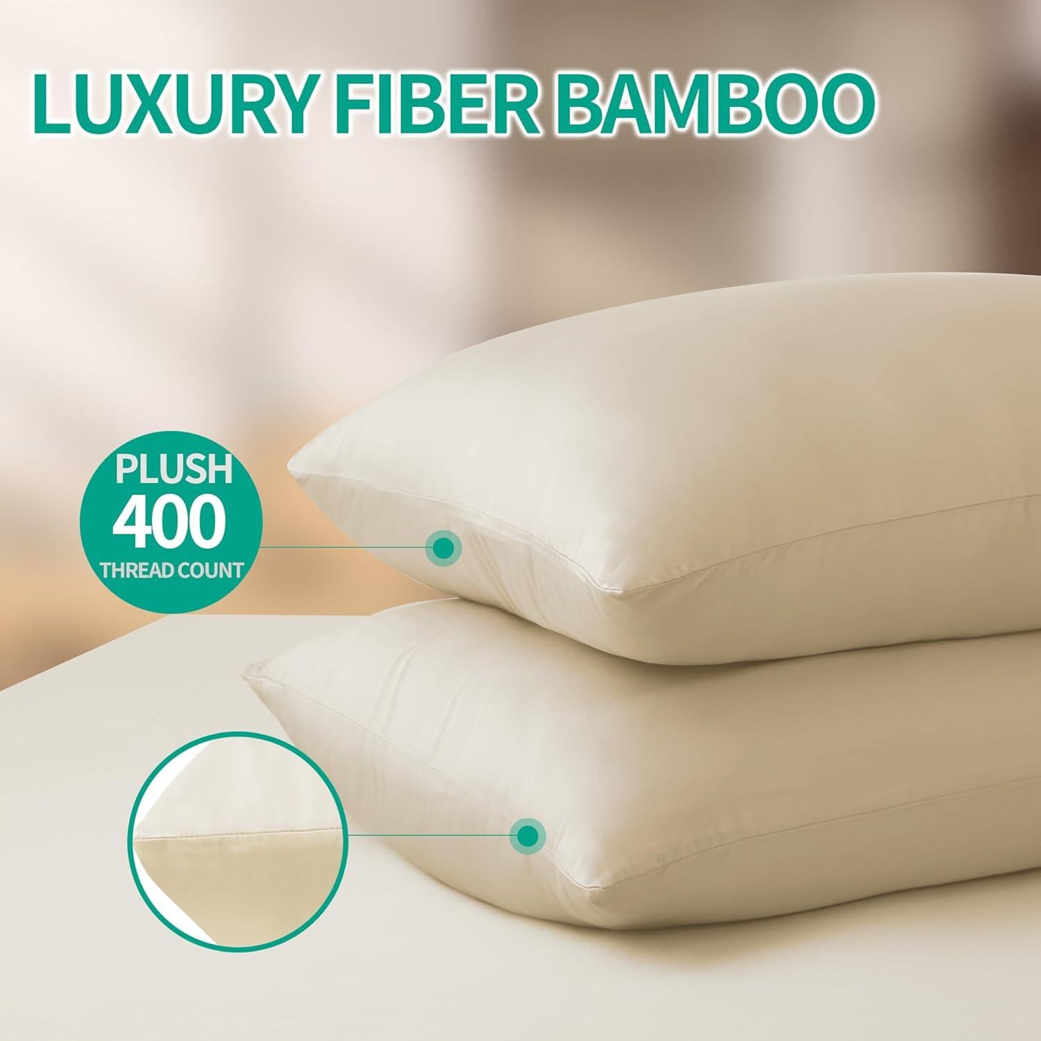 Juego de 2 Fundas de Almohada Viscosa Bambú 400 Hilos Beige