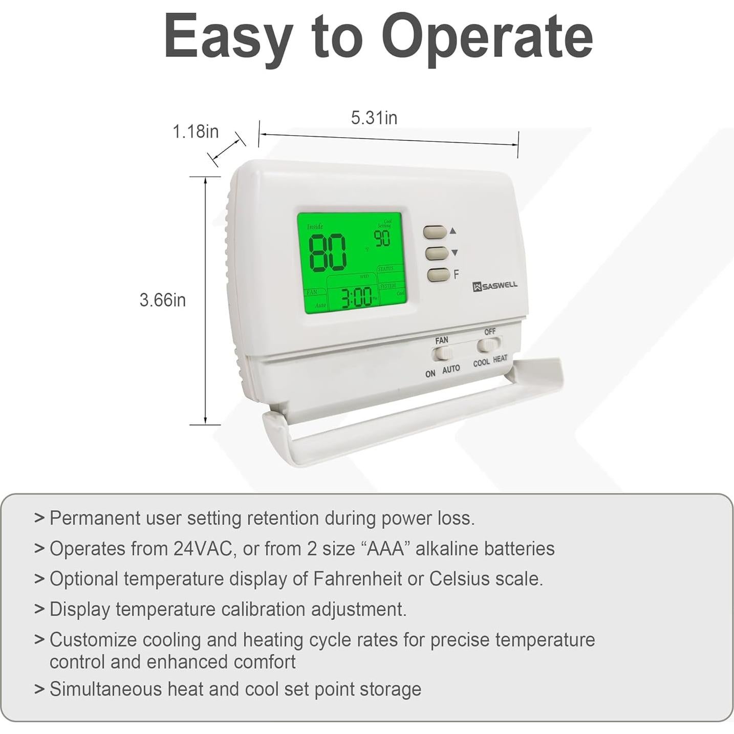 Termostato Digital No Programable SASWELL SAS900STK-0 1H/1C