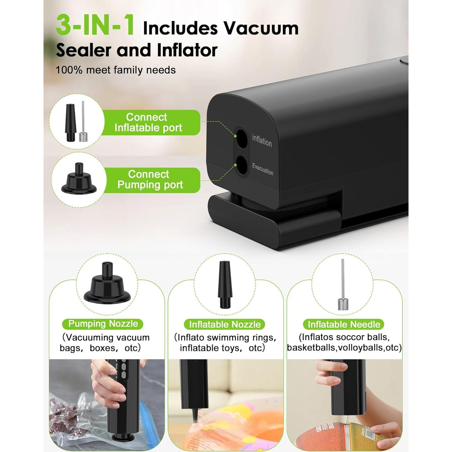 Sellador de Vacío Inalámbrico HUIJUTCHEN 3 en 1 Negro