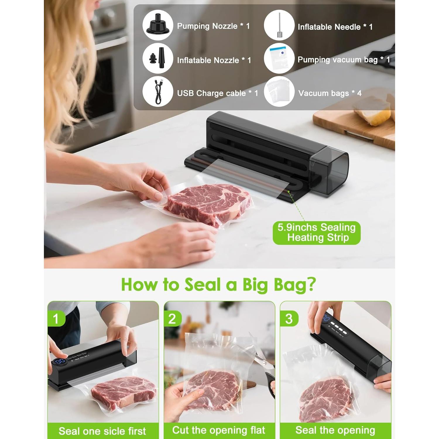 Sellador de Vacío Inalámbrico HUIJUTCHEN 3 en 1 Negro