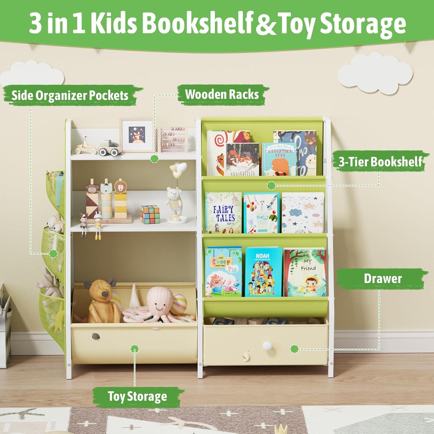 Estantería Organizador de Juguetes 3 en 1 Orekemo Verde